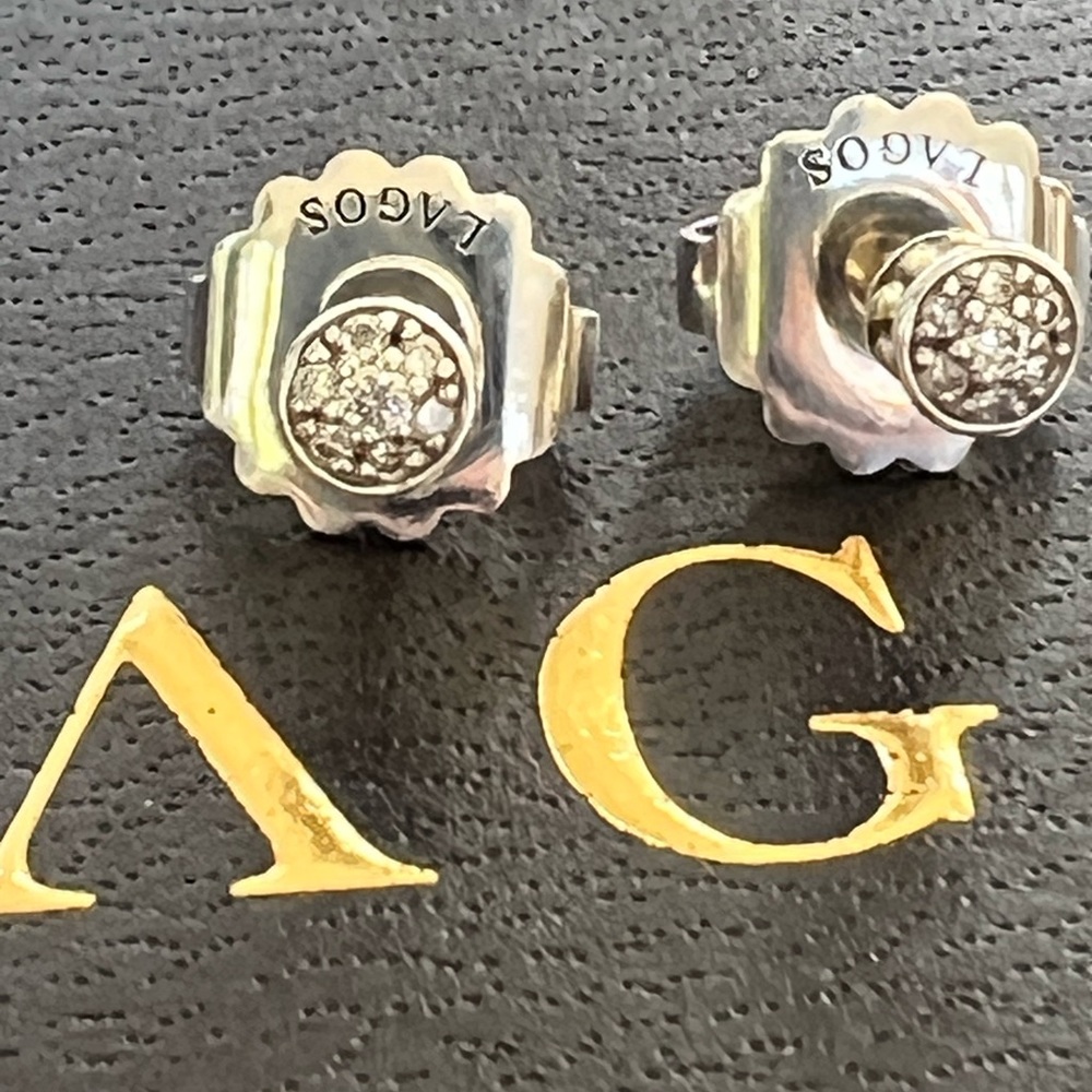 Sterling Silver Pavé Stud Earrings - Two-Tone Silver